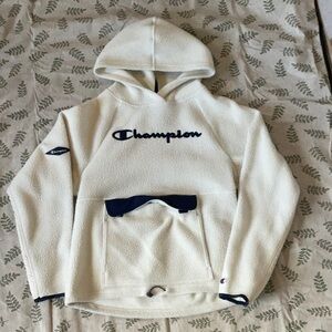 Champion Off-White Hoodie with Dark Blue Details